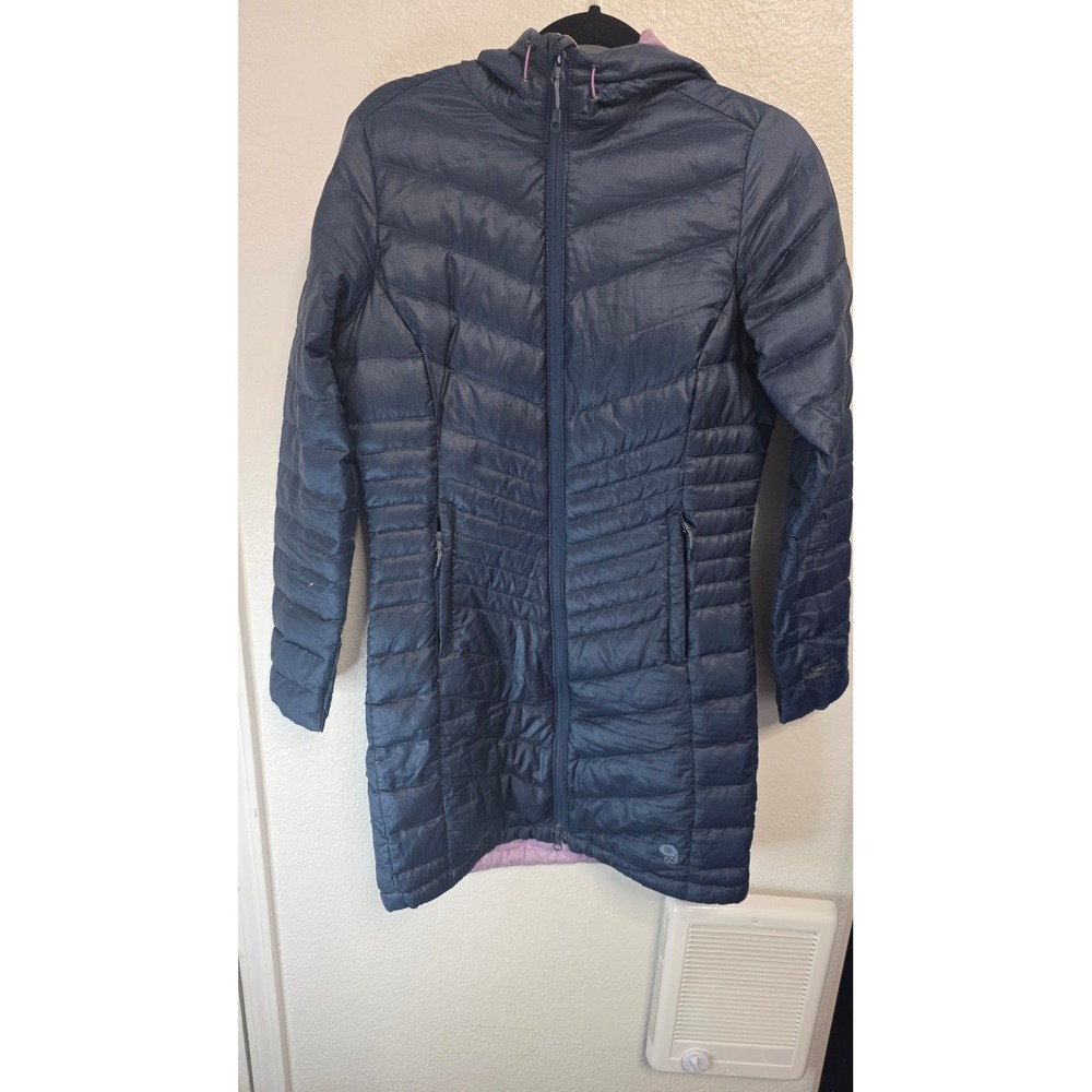 Mountain Hardwear Hooded Down Parka Womens Small Navy Blue Excellent